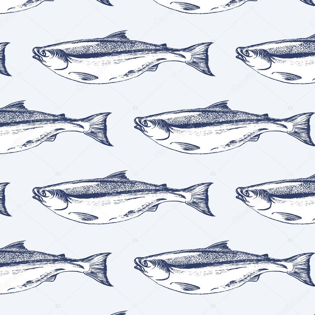 Salmon fish seamless pattern