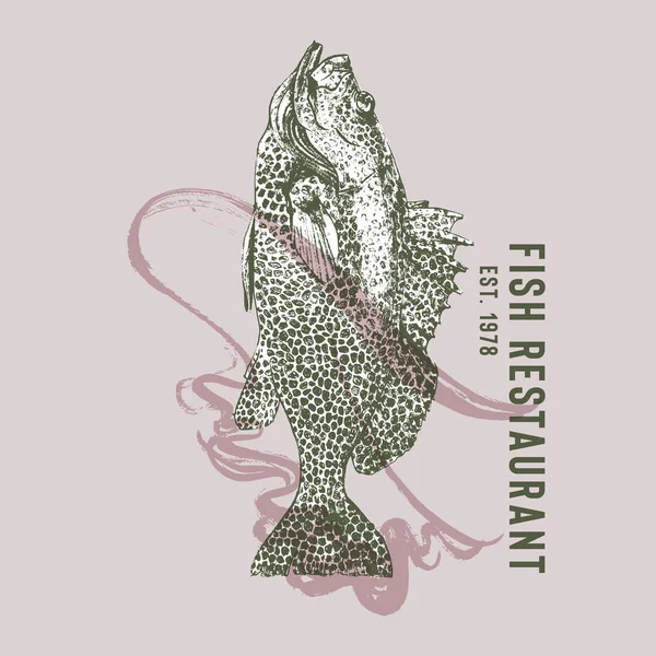Fisk-och skaldjursrestaurang logotyp med dansande fisk — Stock vektor