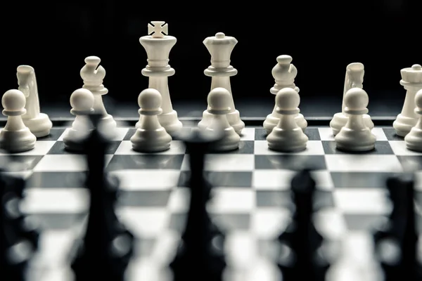 Chess Board Black White Chess Facing Each Other Horizontal Frame — Stock Photo, Image