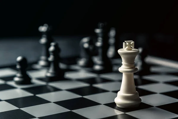 Chess board. White king threatens black opponent\'s chess. Horizontal frame