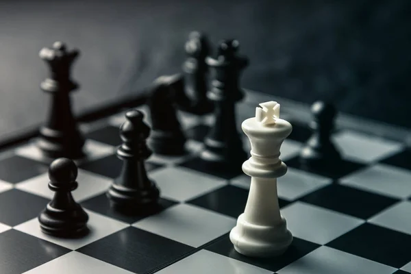 Chess Board White King Threatens Black Opponent Chess Horizontal Frame — Stock Photo, Image