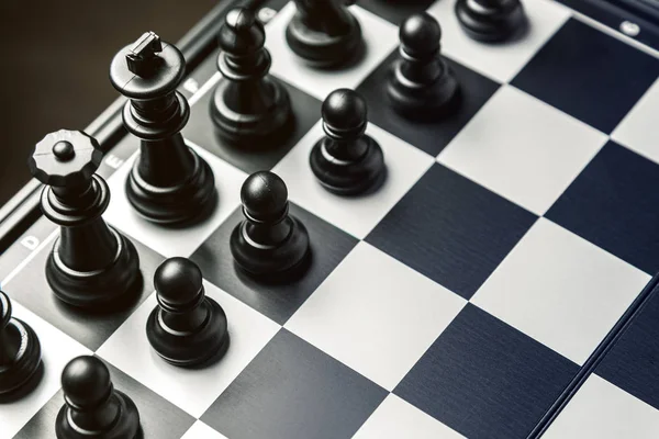 Chess Board Black Chess Starting Position Horizontal Frame — Stock Photo, Image