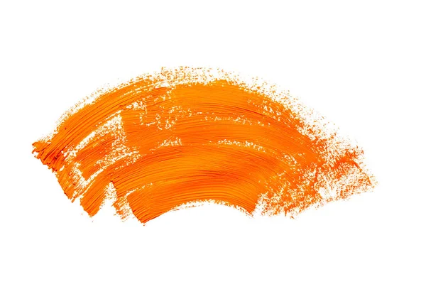 Abstraction for background, drawing with orange paint on white isolated background. Horizontal frame