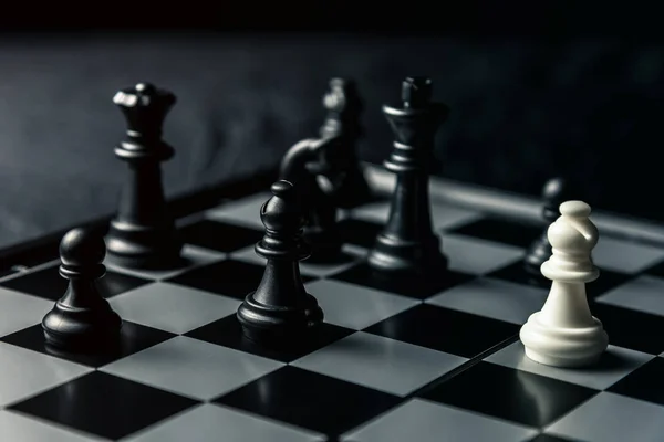 Chess Board White Elephant Threatens Black Opponent Chess Horizontal Frame — Stock Photo, Image
