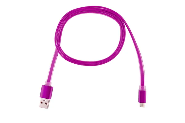 Pembe Mikro Usb Kablosu Bir Halka Içine Bükülmüş Arka Plan — Stok fotoğraf