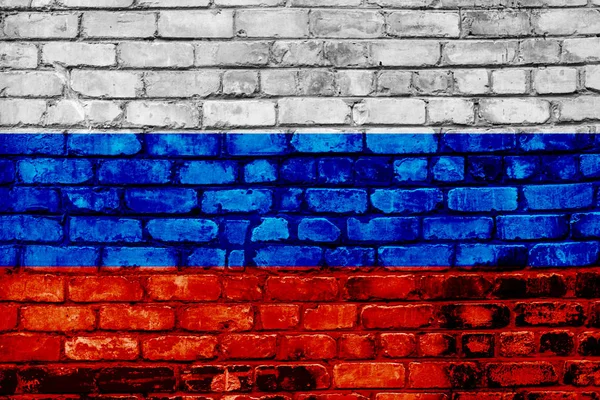 Bandiera Russa Sfondo Texture Muro Mattoni Telaio Orizzontale — Foto Stock