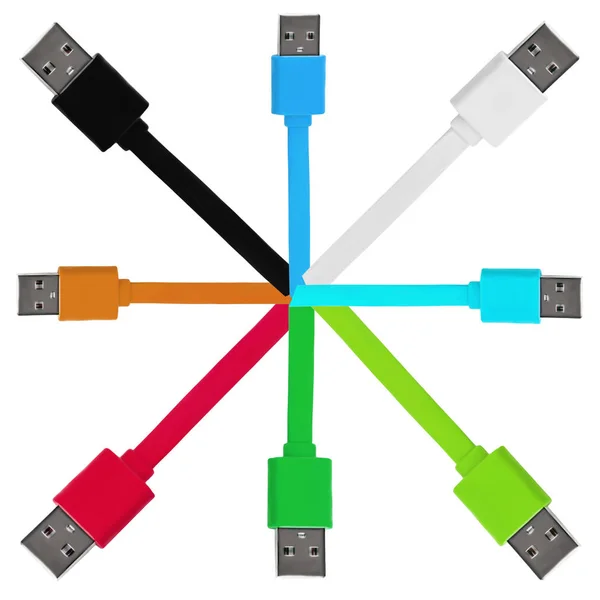 白色隔离背景上的八根多色 Usb 方形框架 — 图库照片