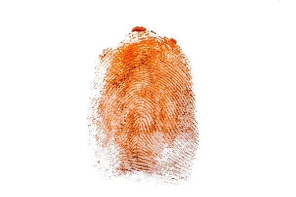 Struttura Delle Impronte Digitali Vernice Arancione Sfondo Bianco Isolato Telaio — Foto Stock