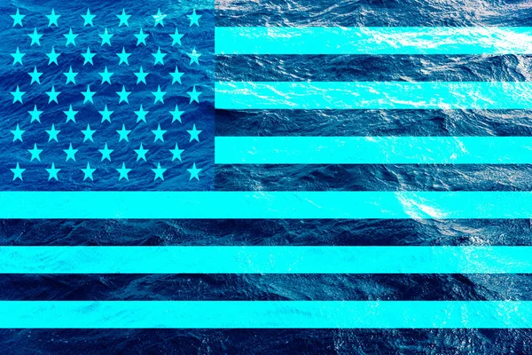 Textura de água azul com a bandeira dos EUA no topo — Fotografia de Stock