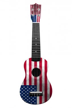 Hawaii ulusal gitar, ukulele, boyalı bir Abd bayrağı ile, beyaz izole arka plan üzerinde, halk sanatı nın bir sembolü veya ulusal bir şarkı olarak.