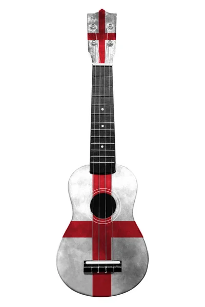 Hawaiian national guitar, ukulele, with a painted England flag, on a white isolated background, as a symbol of folk art or a national song. — Stock Photo, Image
