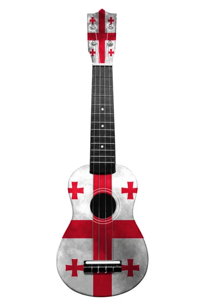 Guitarra nacional hawaiana, ukelele, con una bandera de Georgia pintada, sobre un fondo blanco aislado, como símbolo del arte popular o una canción nacional . —  Fotos de Stock