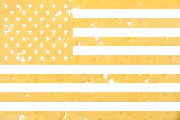 USA flag cut out of cheese, as a symbol of the import or export of cheese on a white isolated background — Stock Photo, Image