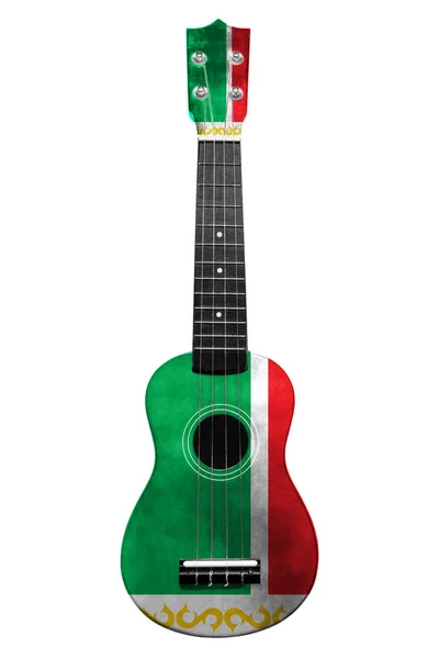 夏威夷国家吉他，古乐，画着车臣国旗，在白色孤立的背景，作为民间艺术或民族歌曲的象征. — 图库照片