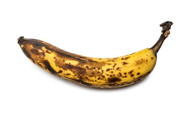 yaş ve beyaz izole arka plan üzerinde yaşlanma sembolü olarak eski kahverengi muz