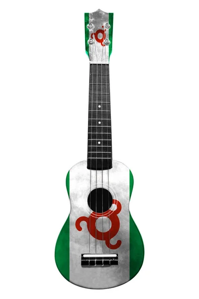 夏威夷国家吉他，古乐，画印古什国旗，在白色孤立的背景，作为民间艺术或民族歌曲的象征. — 图库照片