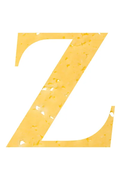 The letter "Z" of cheese with holes on a white isolated background, the symbol of proper nutrition and the alphabet. — Stock Photo, Image