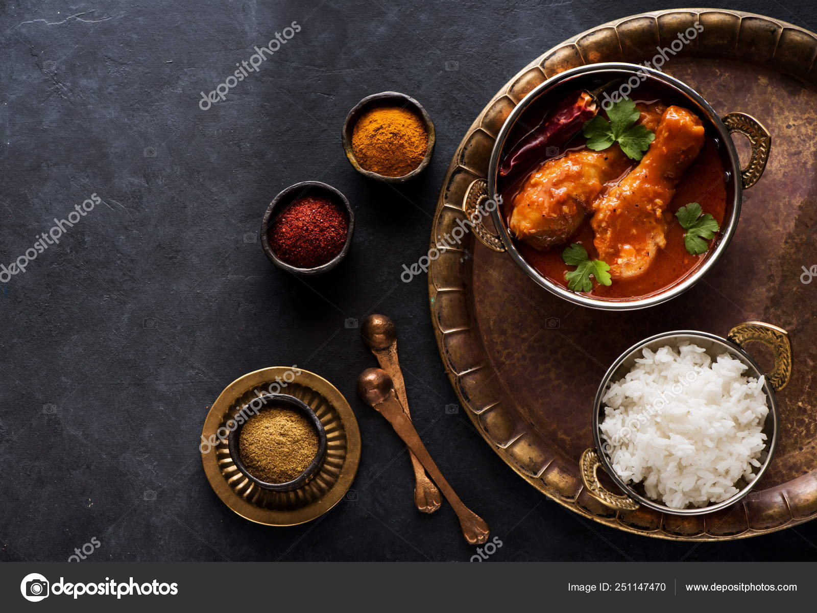 Indian Dish Spicy Chicken Curry Masala Spicy Chicken Legs Rice ⬇ Stock  Photo, Image by © rozmarina #251147470