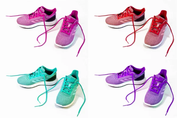 Zapatillas Deportivas Hermosas Para Mujer Con Cordones Desatados —  Fotos de Stock