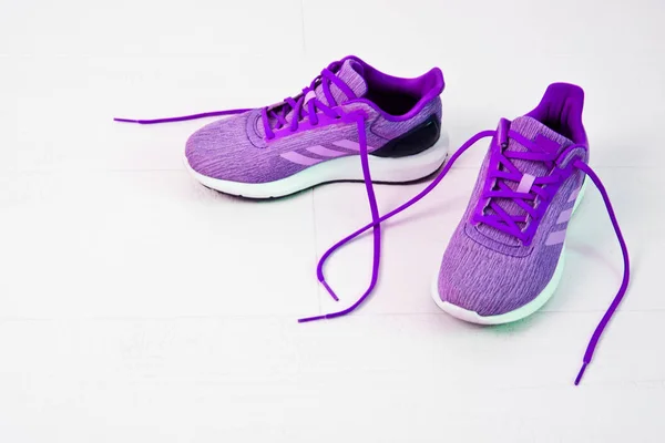 Beautiful Women Sports Sneakers Untied Laces — Stock Photo, Image