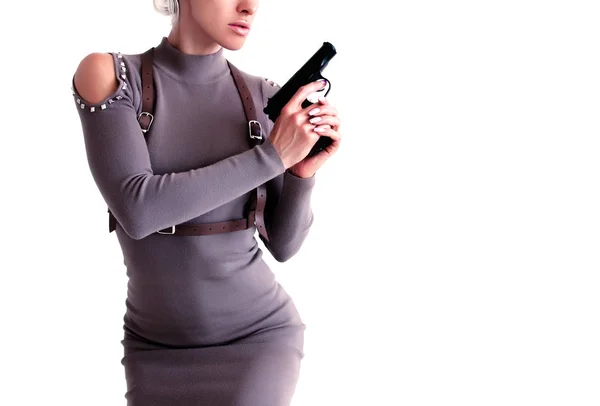 Beautiful woman with a gun — Stock Photo, Image