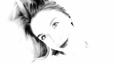 Siyah beyaz skeç güzel kadın