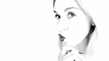 Siyah beyaz skeç güzel kadın