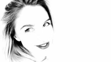 Siyah beyaz skeç güzel kadın