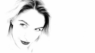 Siyah beyaz skeç güzel kadın