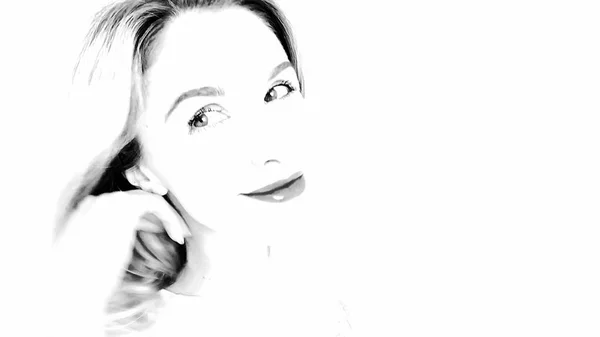 Preto e branco esboço bela mulher — Fotografia de Stock