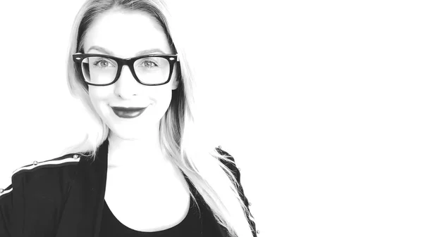 Boceto blanco y negro mujer en gafas — Foto de Stock