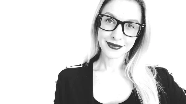 Czarno-biała szkic Kobieta w okularach — Zdjęcie stockowe