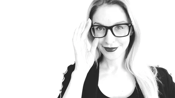 Boceto blanco y negro mujer en gafas —  Fotos de Stock