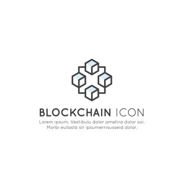 Vektör simge stil tasarlamak değişiminin Blockchain Cryptocurrency alış ve satış, liste kayıtları kavramının sürekli büyüyen. Minimalist anahat Logo