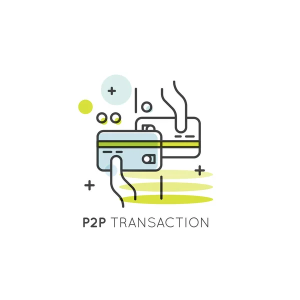 Icona Vettoriale Stile Illustrazione Concetto Peer Peer Transaction Mobile Desktop — Vettoriale Stock
