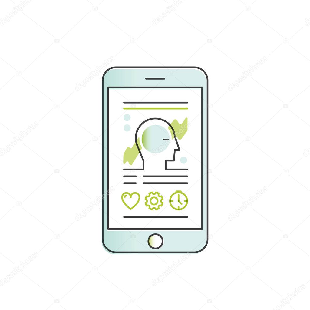 Vector Icon Style Illustration of Mobile Health Tracker App with Sleep Analysis and Personal Profile Data. Minimalistic Outline Logo