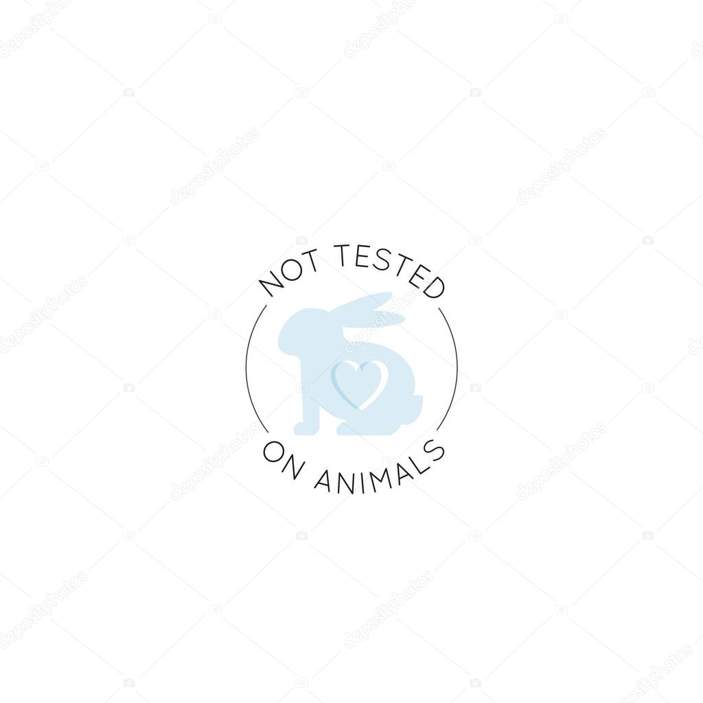 Vector Icon Style Illustration Logo Badge with Rabbit and Heart, Not Tested On Animals, Cruelty Free Lab Product Label, Isolated Minimalistic Design