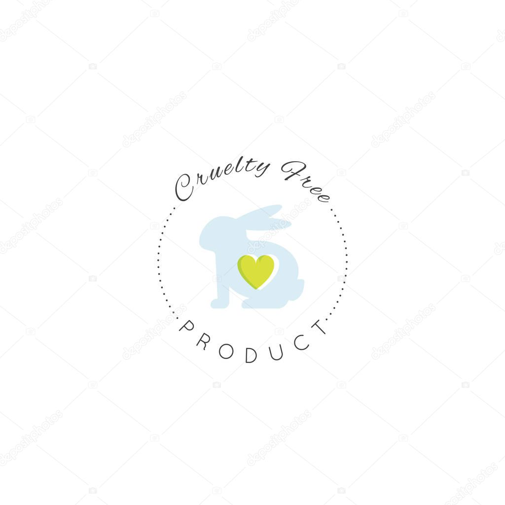 Vector Icon Style Illustration Logo Badge with Rabbit and Heart, Not Tested On Animals, Cruelty Free Lab Product Label, Isolated Minimalistic Design