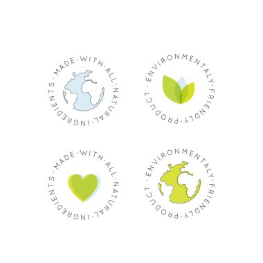 İzole vektör stil illüstrasyon Logo rozet Set Vegan dostu, taze sertifikalı organik, çevre dostu, eko ürün, doğal biyolojik madde etiket rozet, yeşil kavramı 