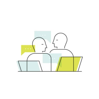 Vektör simge stil tasarlamak iş toplantı, randevu, bir banka veya Office müşterinin, chat yapan iki kişi, istişare, konuşma, toplama, izole minimalist öğesi