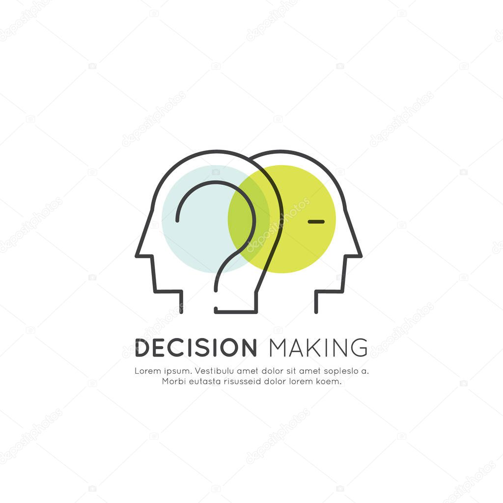 Vector Icon Style Illustration Card Logo Small Talk, Meeting, Decision Making, Conversation, isolated simple object with Two Human Head Outline with Question Mark