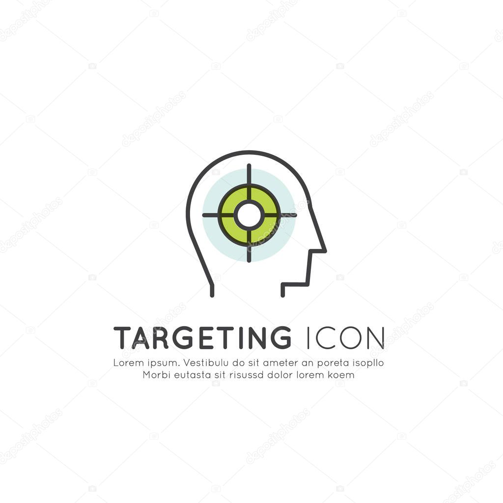 Vector Icon Style Illustration of Targeting and Target Audience Concept with Human Profile, SMM Illustration, Isolated Web Element