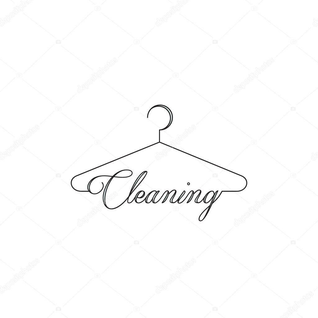 Vector Icon Style Illustration Logo of Dry Cleaning and Laundry Service Company, Minimalistic Simple Hanger Outline Picture with Rounded Text Font, Isolated Symbol for Web, Mobile App, Visual Identity