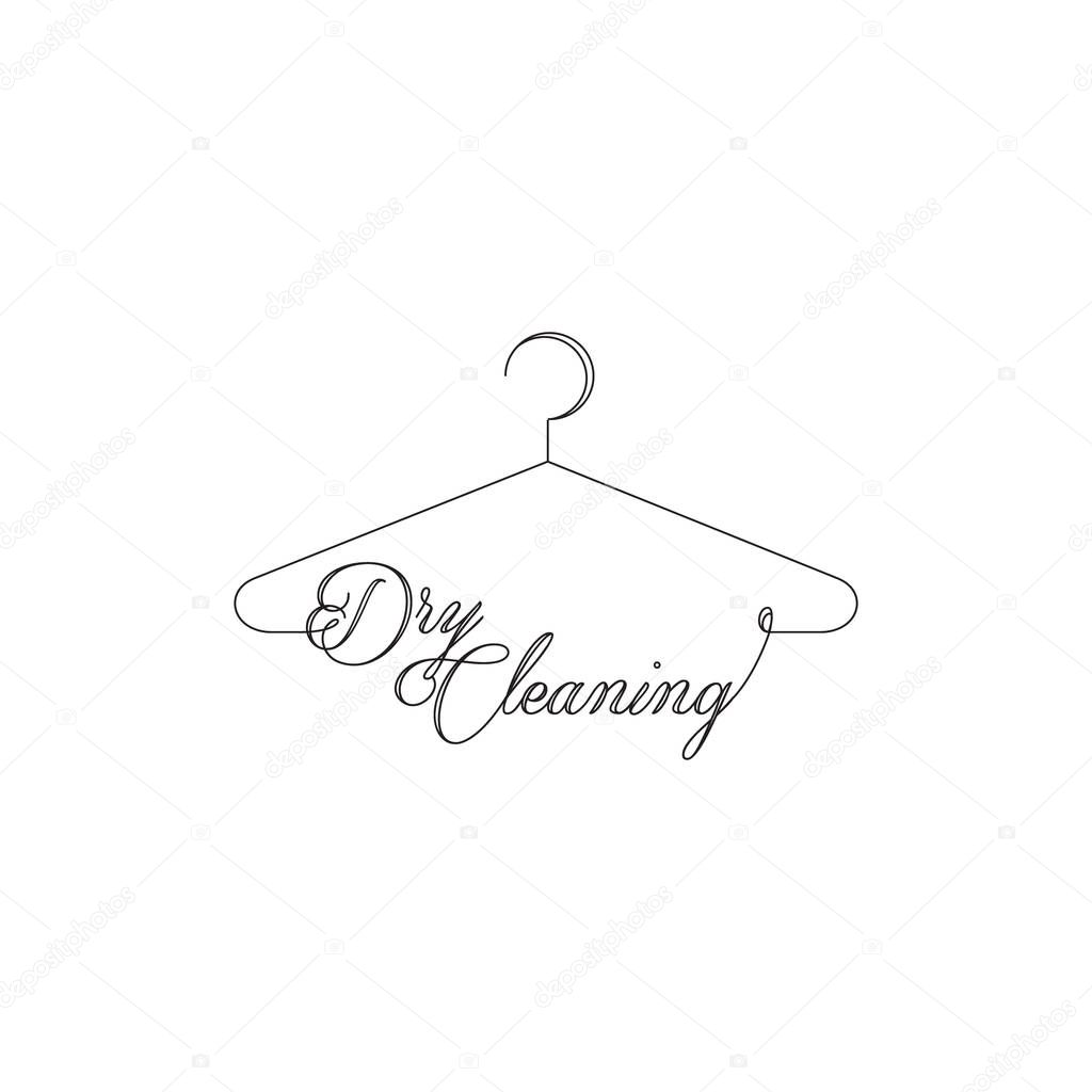 Vector Icon Style Illustration Logo of Dry Cleaning and Laundry Service Company, Minimalistic Simple Hanger Outline Picture with Rounded Text Font, Isolated Symbol for Web, Mobile App, Visual Identity