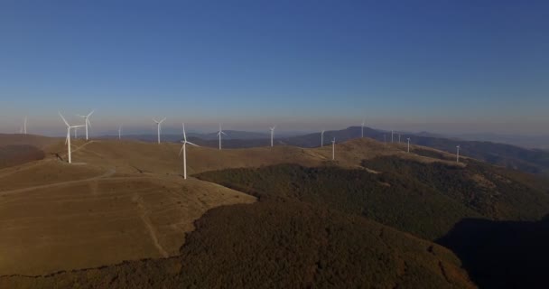 Filmagem Aérea Fazenda Turbinas Eólicas Energia Renovável — Vídeo de Stock