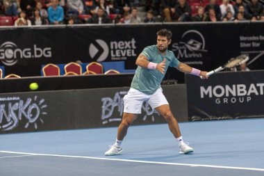 Sofya - Şubat 08.2019: Fernando Verdasco (Spa) katılmak, Sofia, Bulgaristan için Atp Sofia açık Turnuvası üzerinde Şubat 03-10, 2019 - görüntü