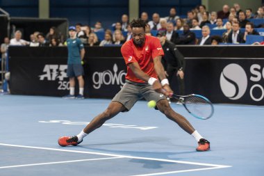Sofya - Şubat 09.2019: Gael Monfils (Fra) üzerinde Şubat 03-10, 2019, Sofia, Bulgaristan için Atp Sofia açık Turnuvası katılmak 