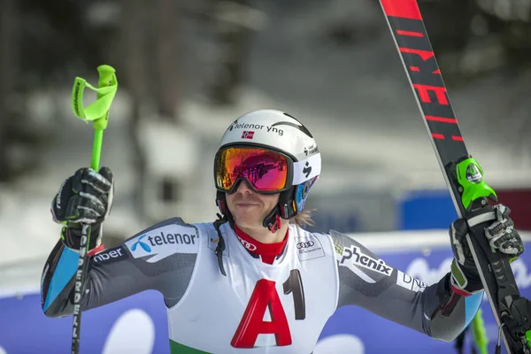 Bansko Bulharsko Února Henrik Kristoffersen Nor Trvá Místo Obřím Slalomu — Stock fotografie