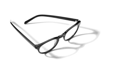 Studio fotoğraf gölge izole beyaz arka plan üzerinde siyah gözlük.