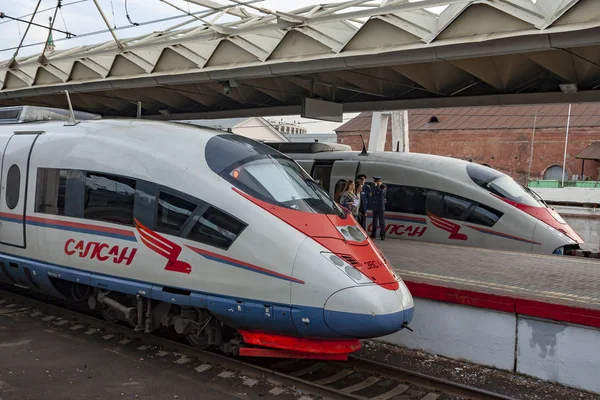 Moscow Oroszország Május 2018 Gyorsjáratú Személyszállító Vonat Sapsan Leningrádi Állomás — Stock Fotó